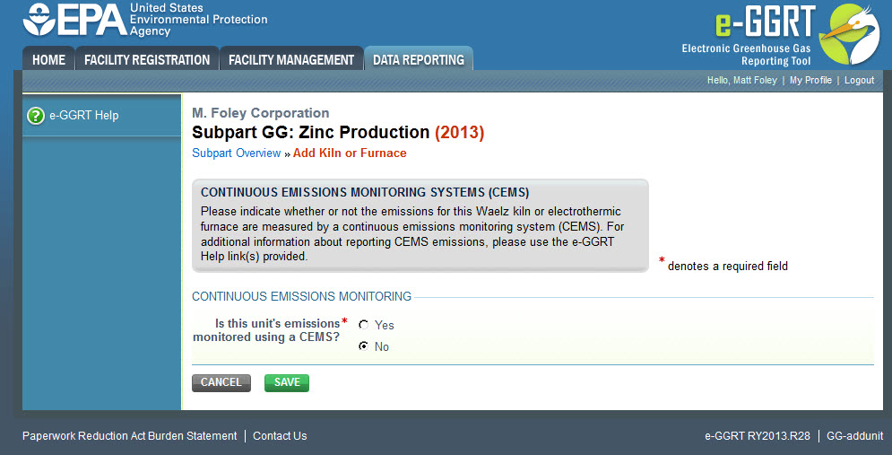 Subpart GG - Step 2: Confirm that the kiln or furnace is NOT monitored using CEMS